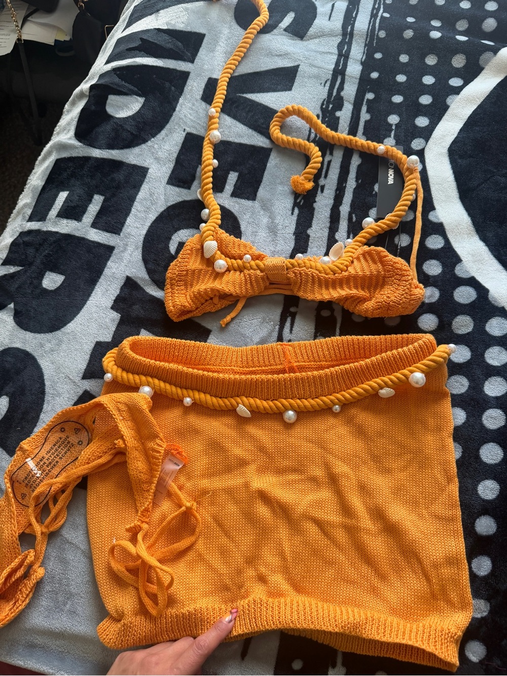 Kids Orange Knit Two-Piece beachwear  Set with Shell Accents